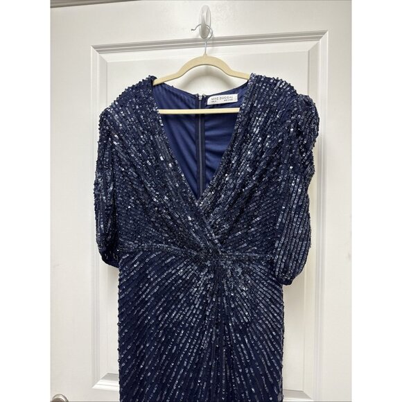Mac Duggal Size 14 Navy Blue 5578 Sequined Short Sleeve Cocktail Evening Dress - Picture 5 of 11